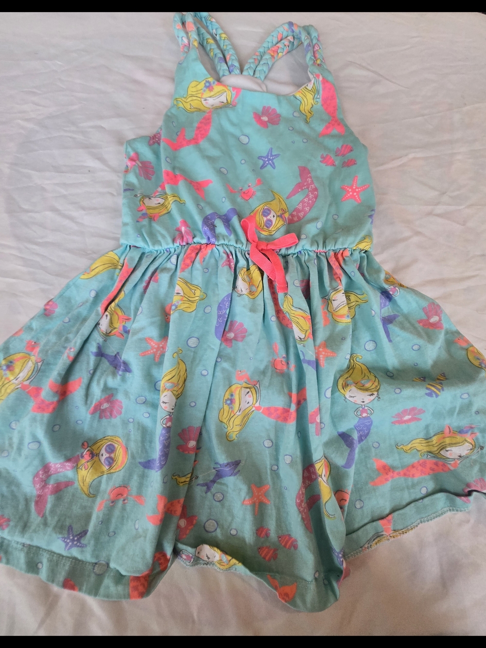 Source Unknown Aqua Mermaid Print Dress with Pink Accents